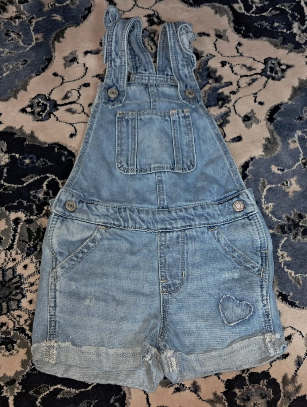 GAP Light Blue Denim Short Overalls with Heart Patch 2T